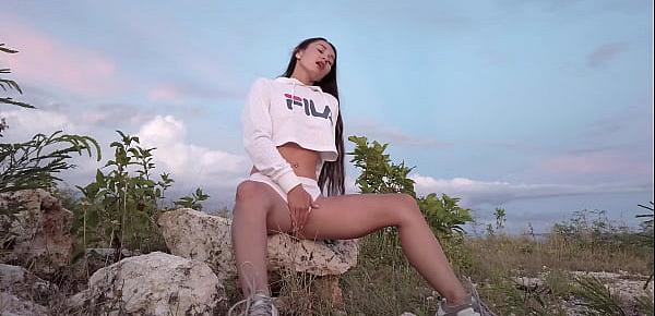  The best public squirt by fit student girl in mountains park - masturbate together with me and cum like crazy